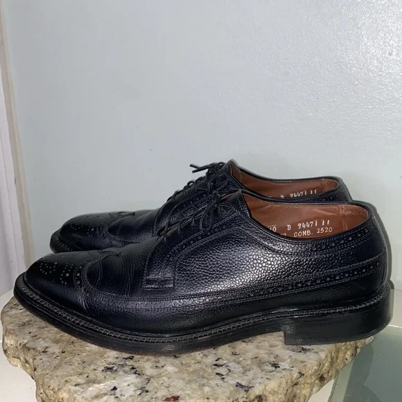 Vintage Allen Edmonds 10 D MacNeil Black Pebble Grain Brogue Wingtip Oxford Shoe